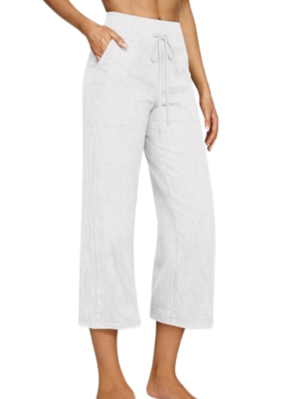 Tempo Paris NWT White Elastic Waist Wide Leg 100% Italian Linen Cropped Pants, S